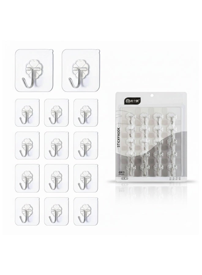 خطافات حائط، خطافات لاصقة للتعليق للأوزان الثقيلة، حامل لاصق للأحمال الثقيلة، بدون حفر، حامل ذاتي الالتصاق قوي للأبواب، منظم، الحمام، المطبخ، شفاف، (20 قطعة) - Image 1